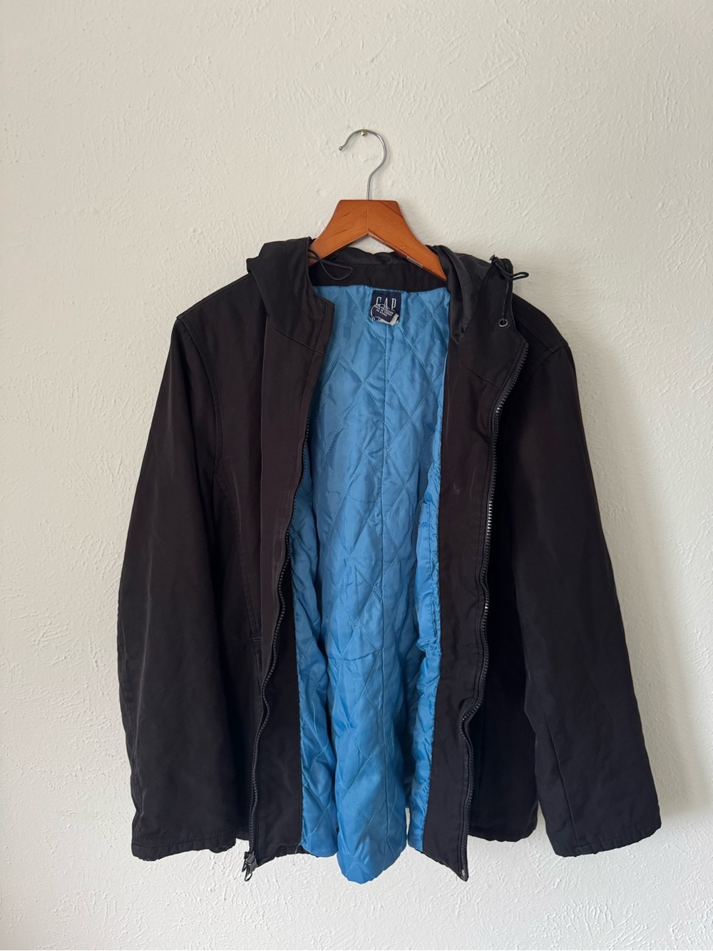 GAP unisex Black Hoodie Jacket with Blue Quilted Lining